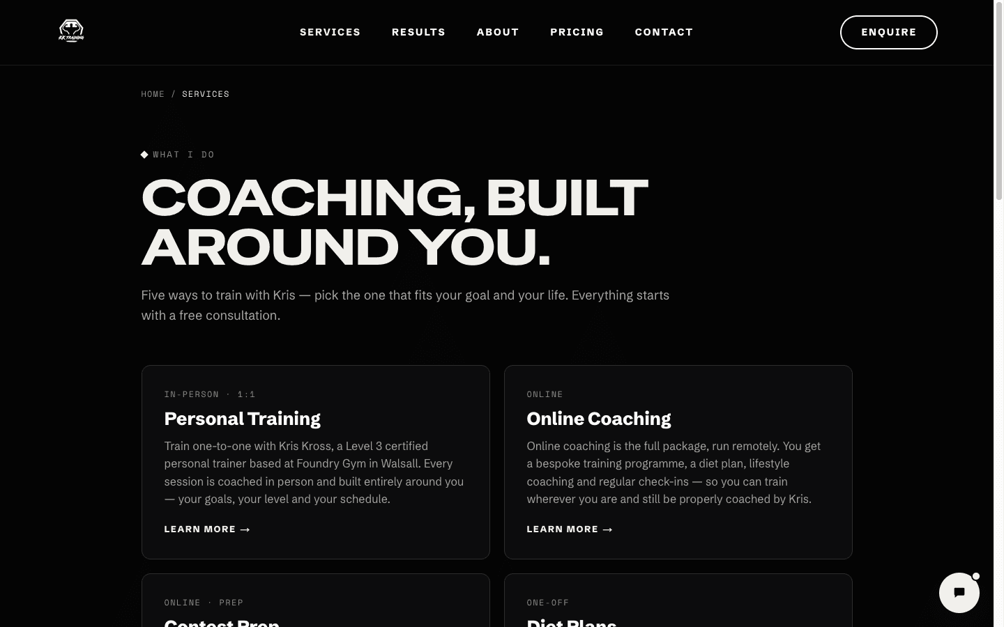 KK Training website — Services page